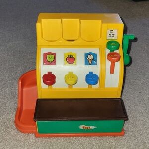 Vintage 1974 Fisher Price CASH REGISTER drawer opens & bell works. no coins.